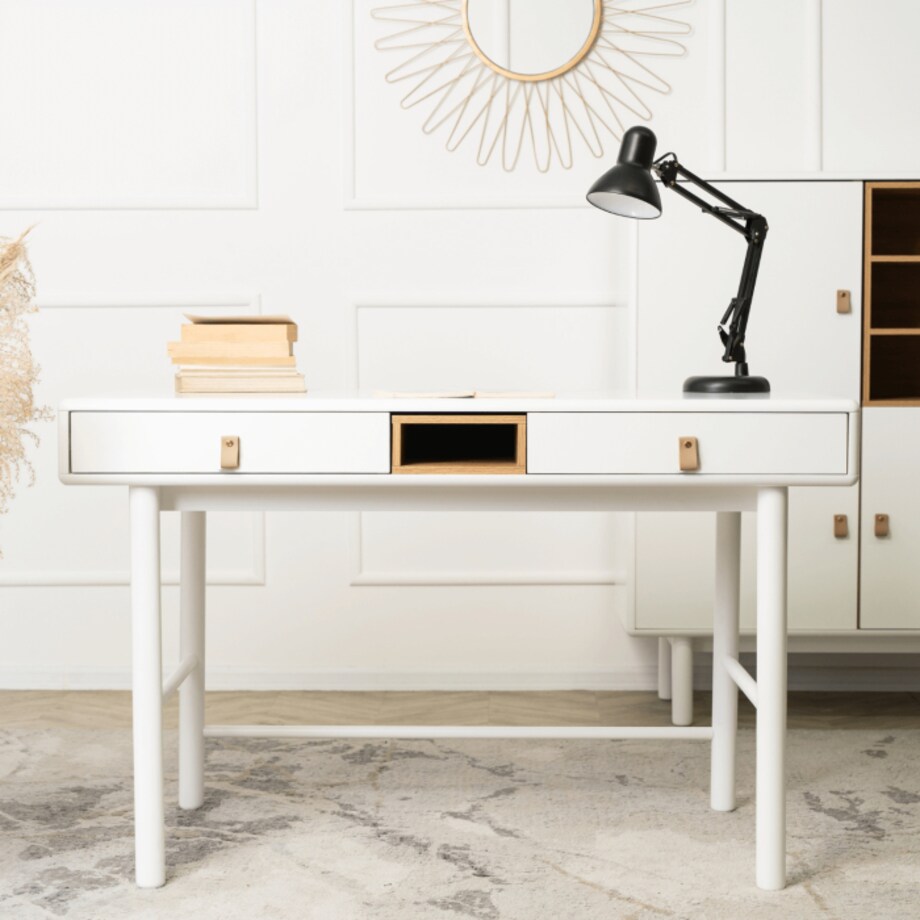Biurko Loft z Szufladami Białe Drewniane Skandynawskie 120 ATLAS | home&you