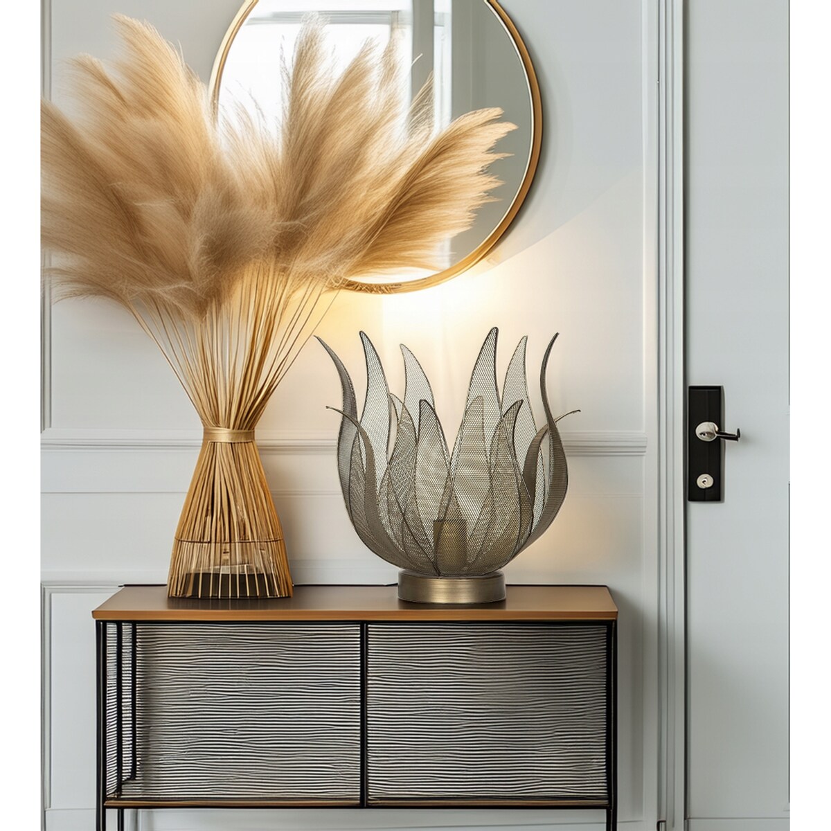 LAMPA STOŁOWA NOCNA ZŁOTA KWIAT LOFT METALOWA E27 do salonu sypialni 35cm