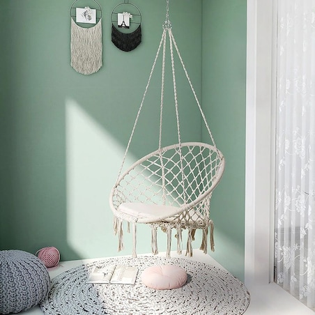 Fotel wiszący boho huśtawka bocianie gniazdo ecru GL078