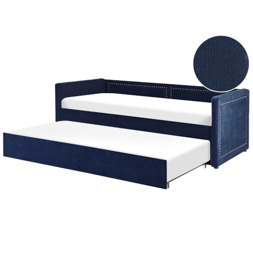 Łóżko wysuwane tapicerowane 90 x 200 cm niebieskie MIMIZAN
