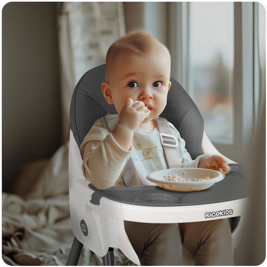 Krzesełko do karmienia dla dzieci Ricokids Mani szare 3w1 regulowane fotelik tacka