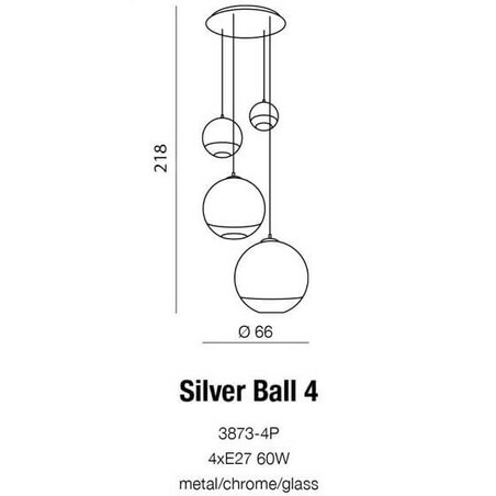 Kaskada lampa wisząca Silver Ball 5-punktowy zwis chrom