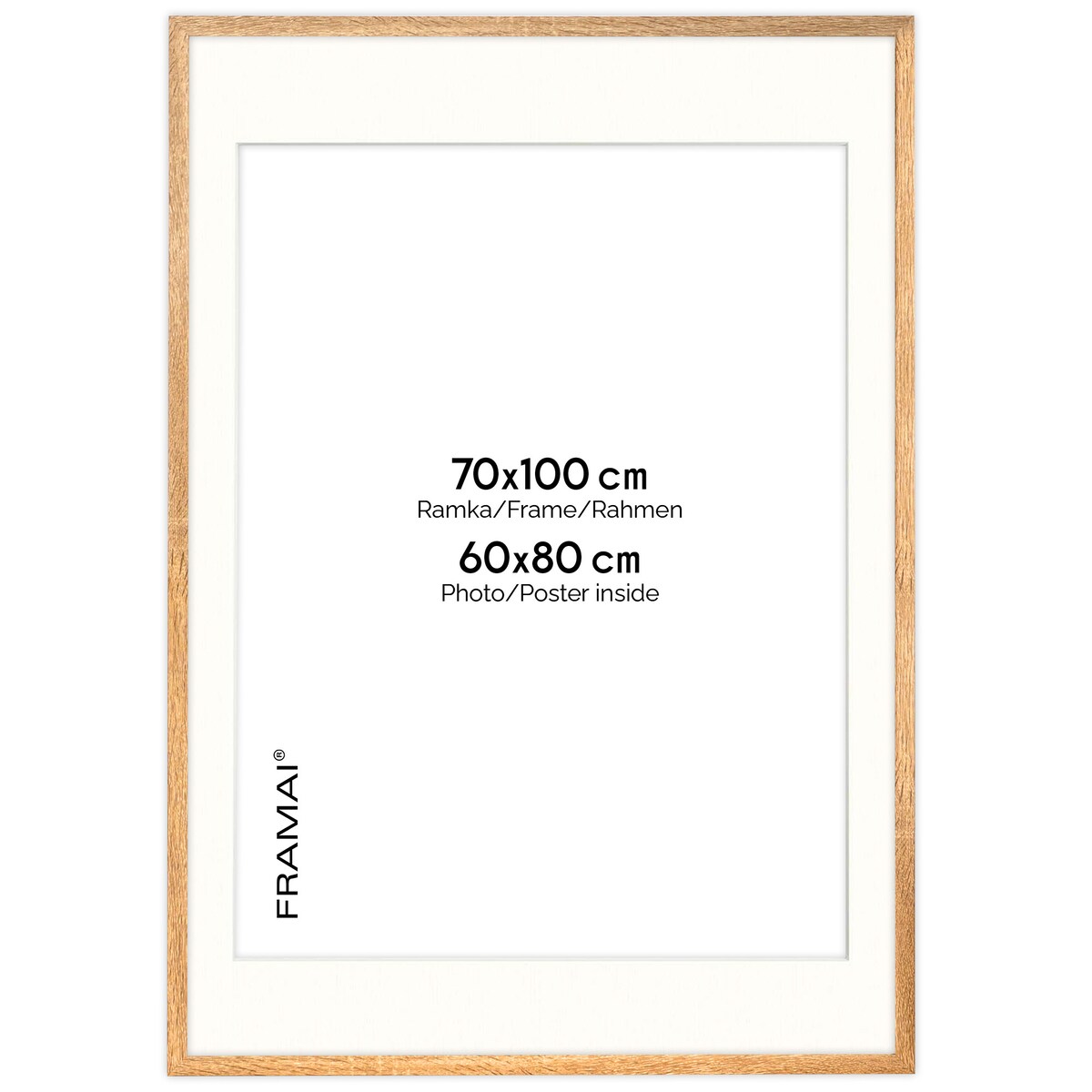 Ramka na zdjęcia z passe partout ramka 70x100 cm z okienkiem passe partout na zdjęcie 60x80 cm kolor dębowy FRAMAI