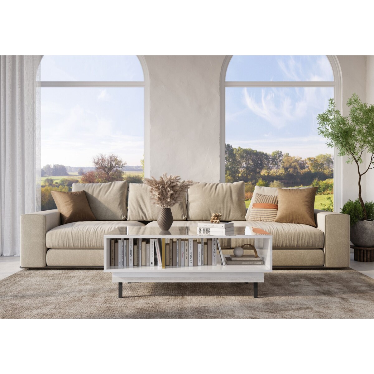 Elegancki biały stolik Dancan ARTEMISA ze złotymi dodatkam