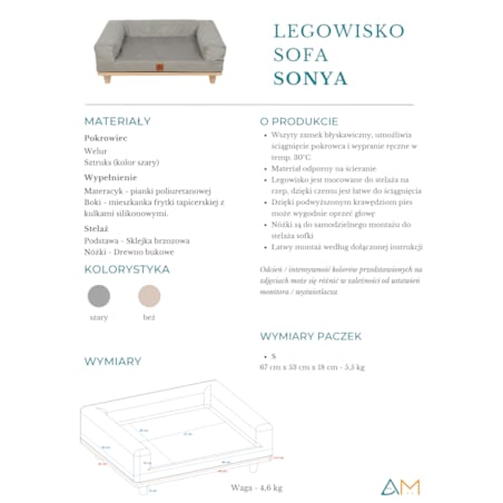 Animood Legowisko sofa Sonya rozmiar: uniwersalny, kolor: szary, materiał: welur/sztruks