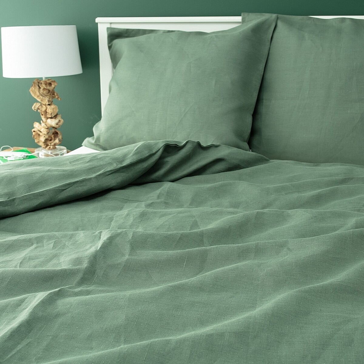 Komplet pościeli lnianej Linen 160x200cm green, 160 x 200 cm/ 2 x 80 x 70 cm