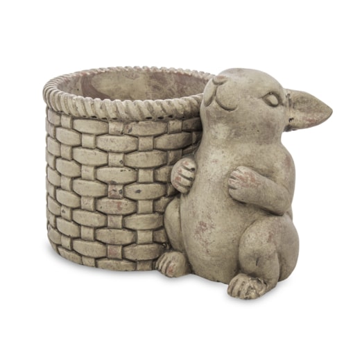 Osłonka na doniczkę - 16x24x16 cm królik i jego szary koszyk