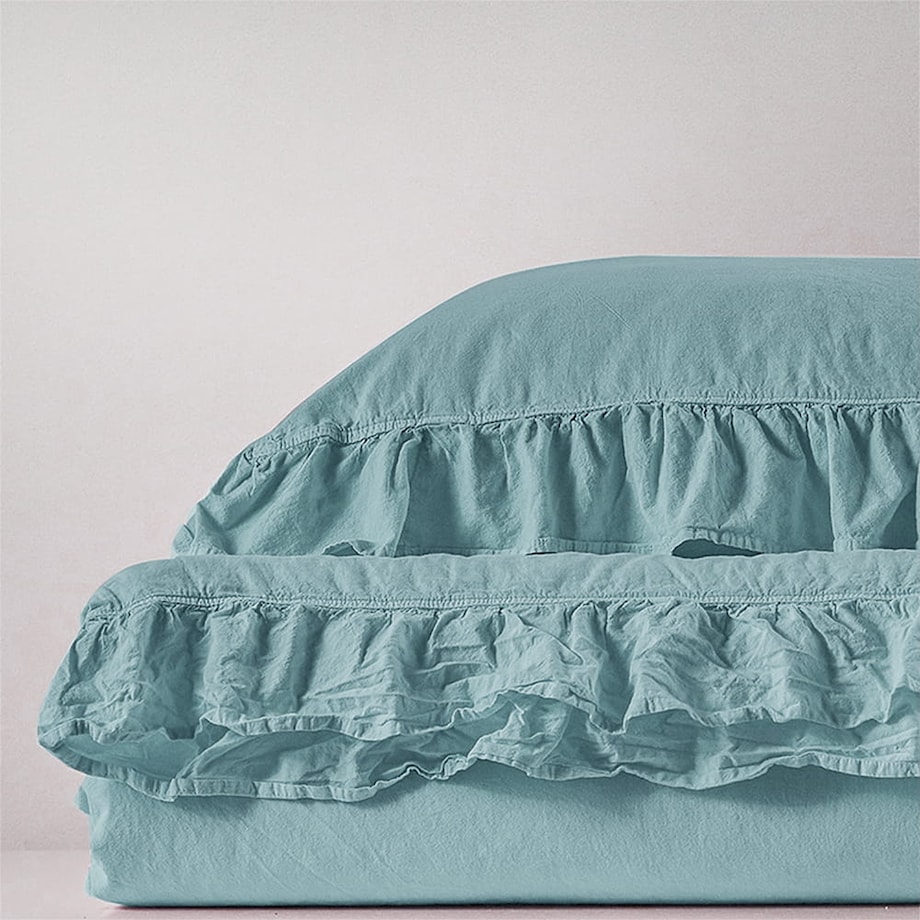 Pościel bawełniana 160x200 z falbanką Stonewashed Exclusive, Mineral Blue