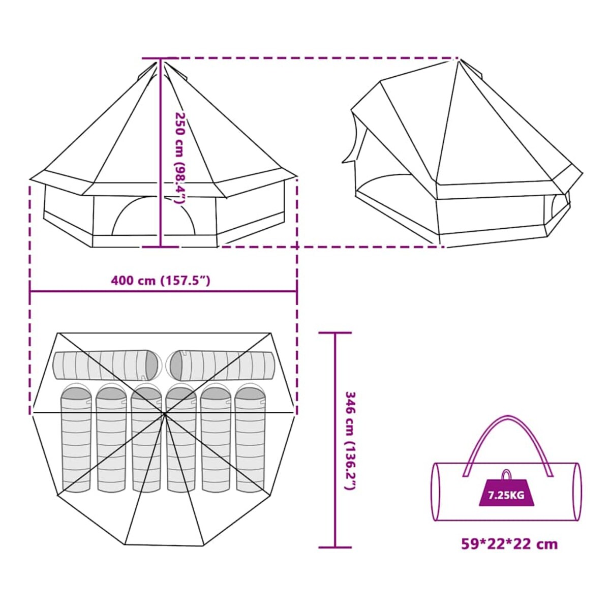 vidaXL Rodzinny namiot tipi Zielony i beżowy 400 x 346 x 250 cm