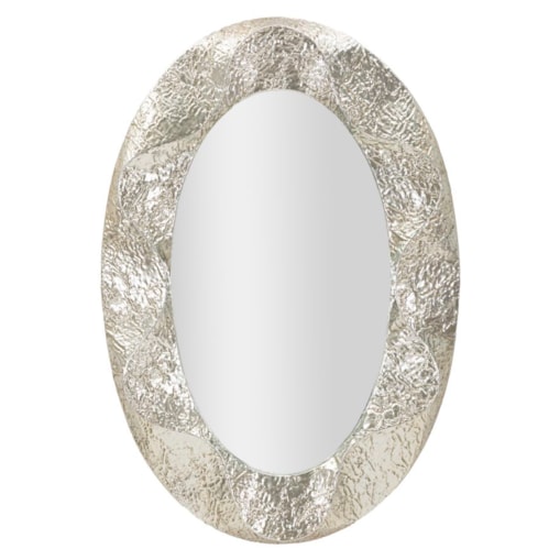 Lustro ścienne Argelux Oval, kolor srebrny, żelazo i płyta MDF, 87,5 x 6,5 x 128 cm, kształt owalny, do salonu i przedpokoju, Mauro Ferretti