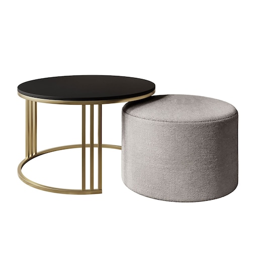 Stolik kawowy z pufą LORI MAT złoto szczotkowane,czarny mat / Perfect Harmony 82