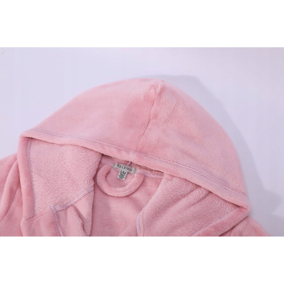 Gruby Szlafrok Damski Pluszowy Długi Ciepły miękki L/XL Puder z Wiązaniem