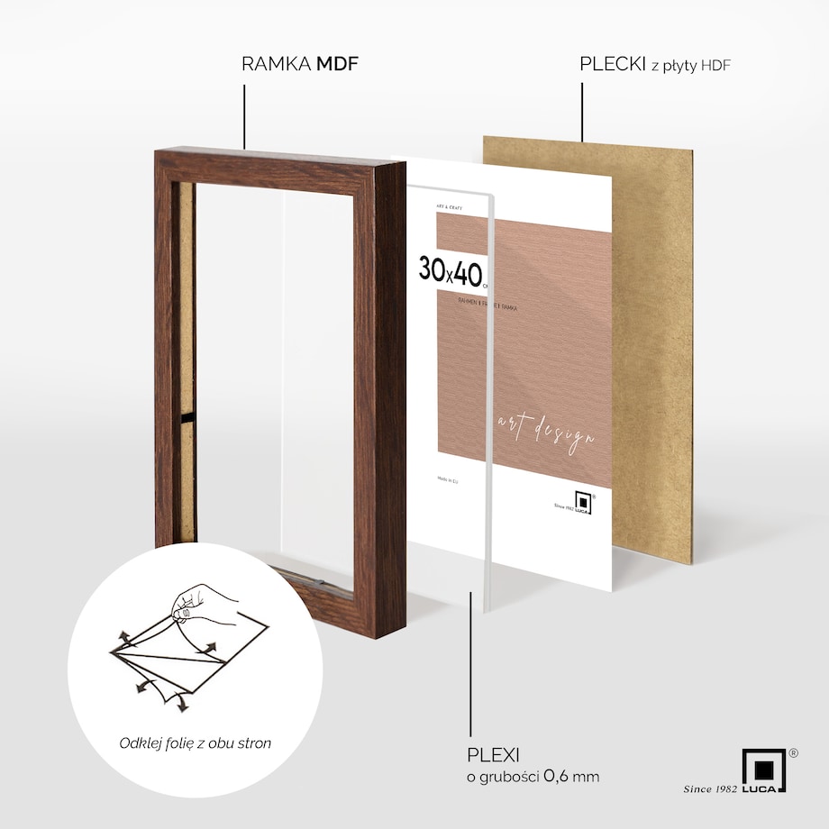 Biała ramka na zdjęcia 40x50 cm wisząca poziom pion rama MDF z plexi klasyczna ramka