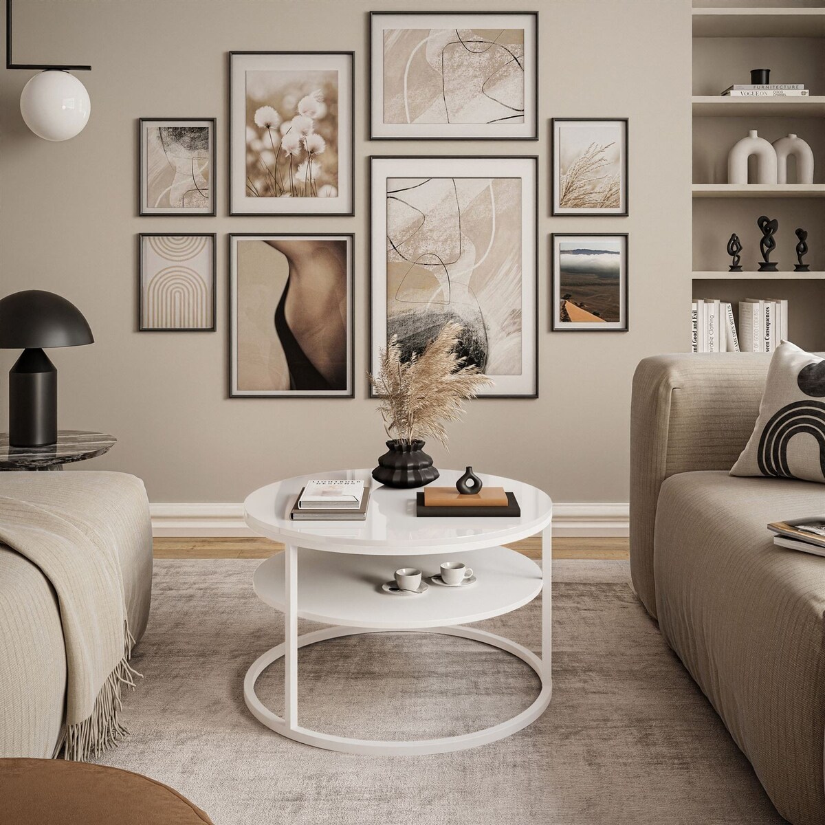 Stolik kawowy CIRI z półką biały połysk