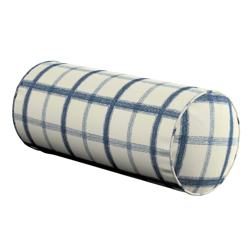 Poduszka wałek prosty, niebieska kratka tle ecru, Ø16 x 40 cm, Avinon