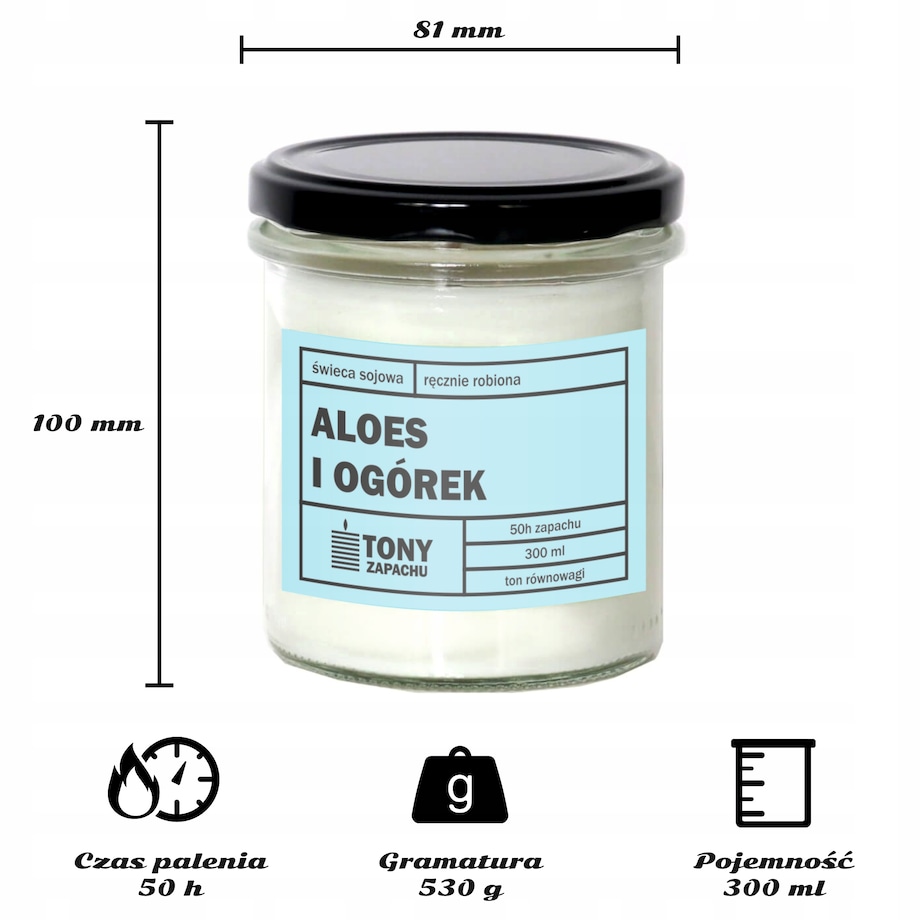 Naturalna świeca zapachowa sojowa w słoiku zapach ALOES I OGÓREK na prezent