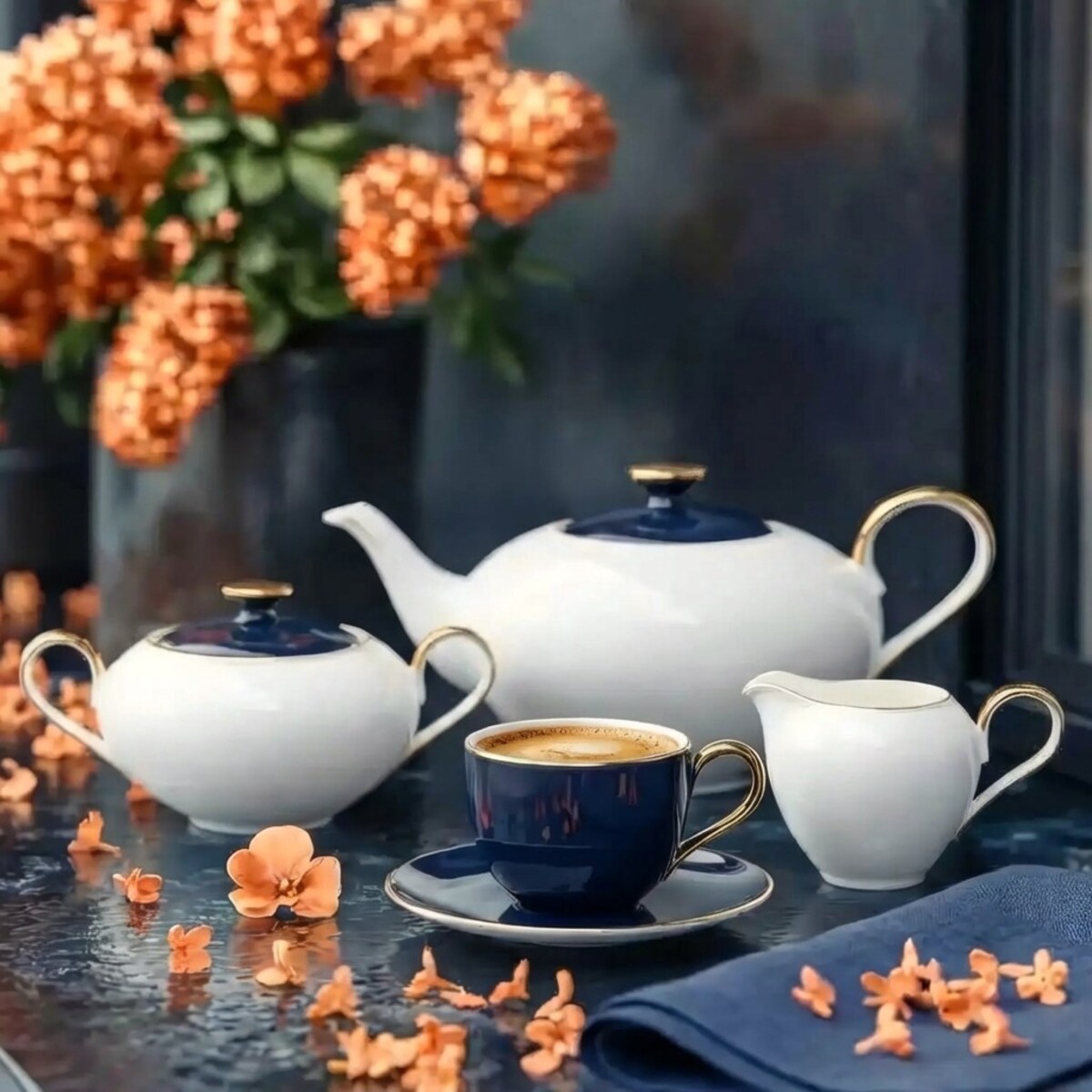 VILLA ITALIA Serwis kawowy na 6 osób porcelanowy Zestaw prezentowy BLUE VELVET