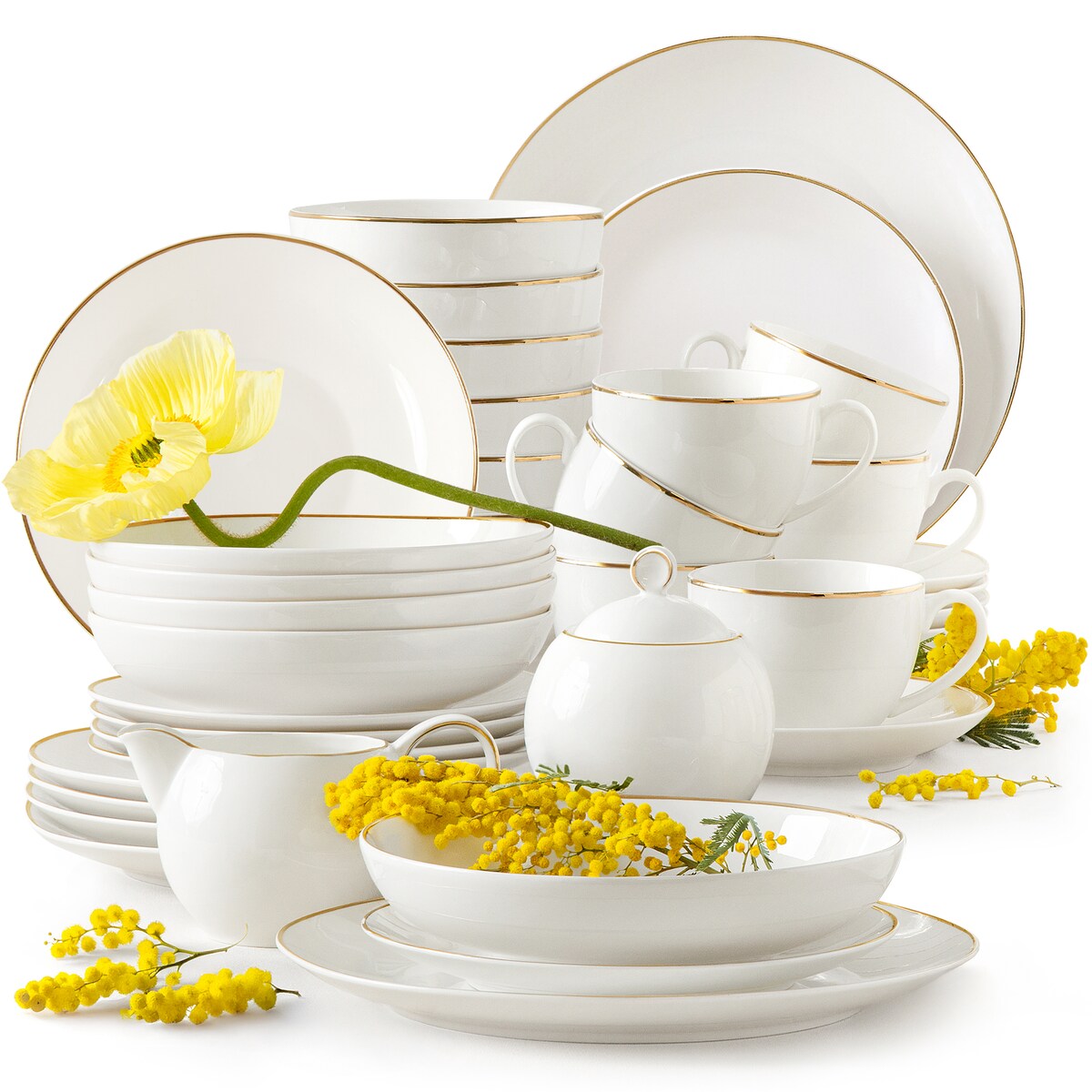 KONSIMO AD BELLA, Zestaw obiadowo-kawowy 6 os. (38 el.), kolor ecru/złoty