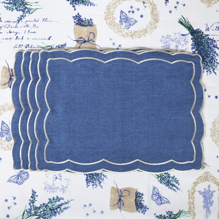 Haftowane podkładki z falistym obrzeżem Blue Onde – komplet 6 szt.