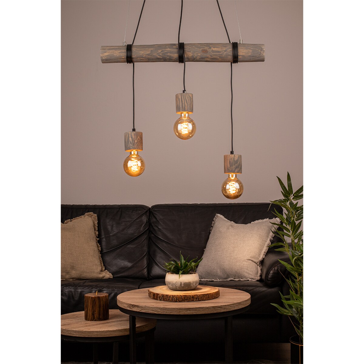 Drewniana Lampa Wisząca BRITOP Lighting Trabo 3xE27 Max.60W Sosna Szara FSC z Akcentem Czerni, Polski Producent, 1 szt.