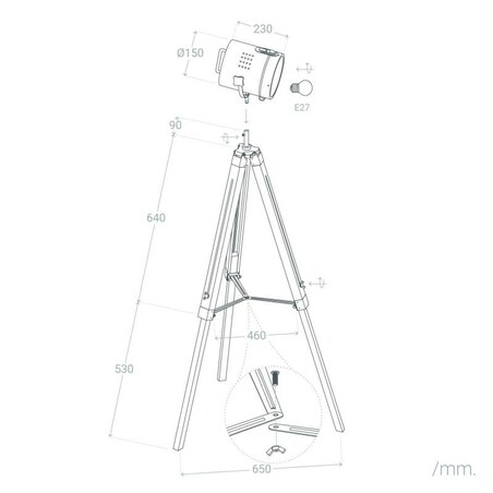 Lampa podłogowa na trójnogu z drewna i metalu Boes 140 cm