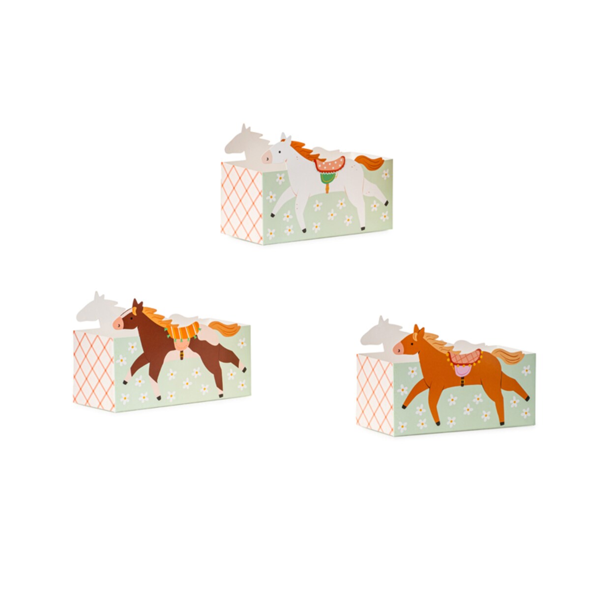 Pudełka na przekąski Konie, mix. (1 op. / 3 szt.)