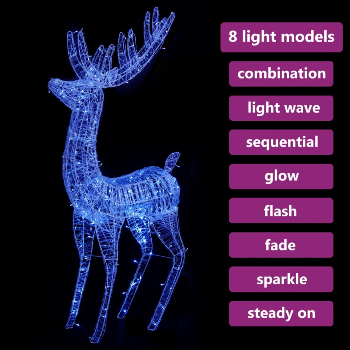 vidaXL Świąteczny renifer, akryl, 250 LED, 180 cm, niebieski