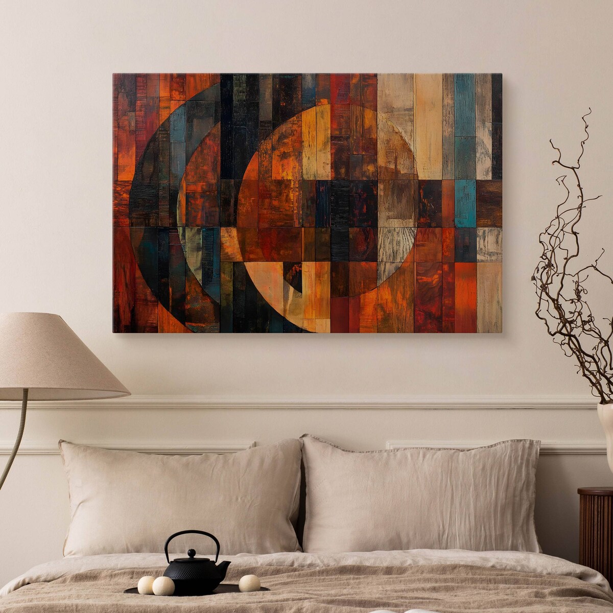 Obraz Na Płótnie Abstrakcja Dekoracyjne Okręgi Imitacja Drewna 120x80cm