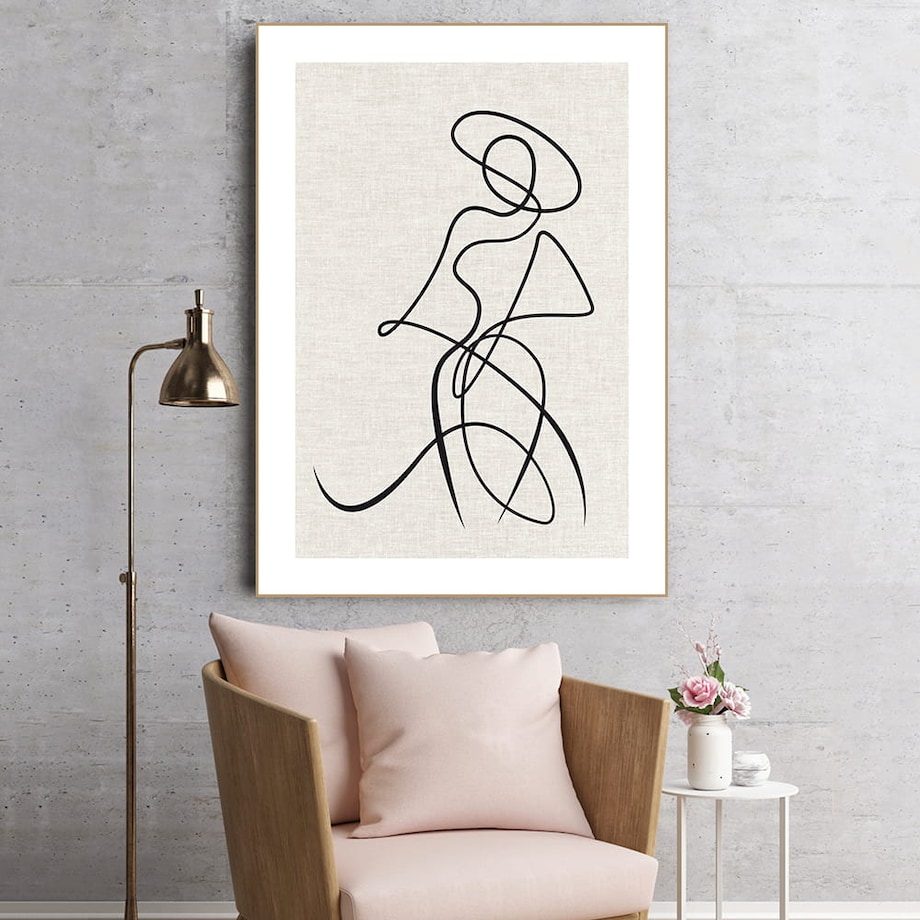 plakat line art kobieta w kapeluszu len1 30x40 cm