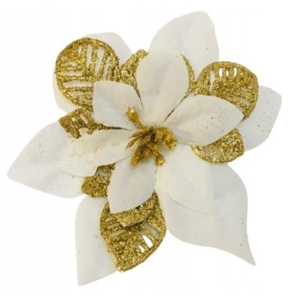 KWIAT GWIAZDA BETLEJEMSKA biała na bukiet święta brokatowa złoty 6szt DEKOR