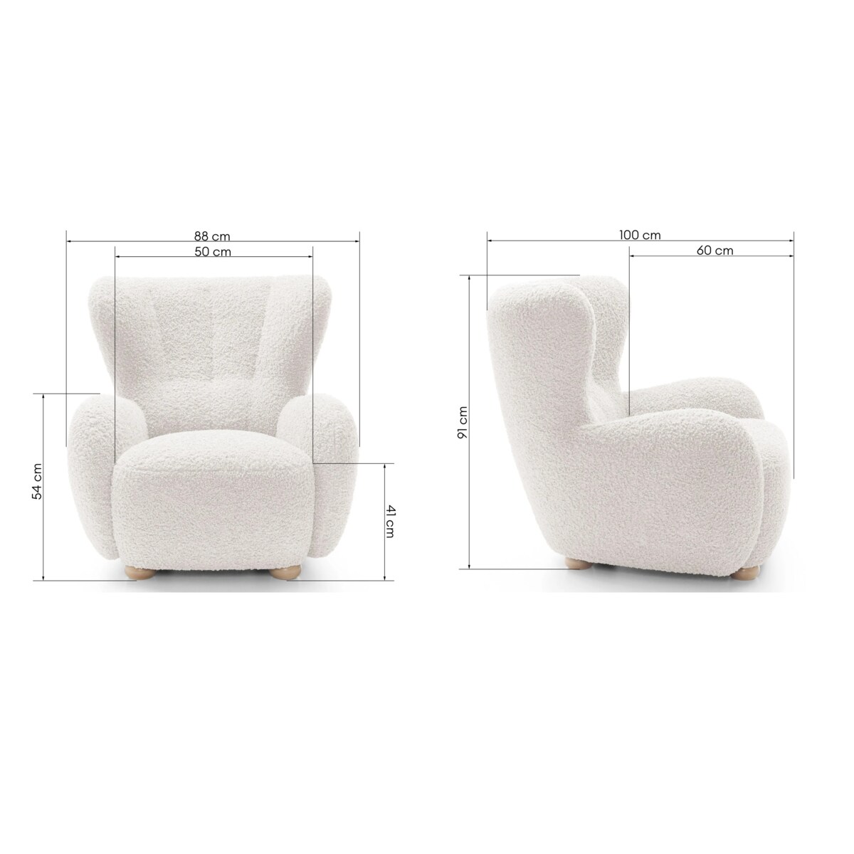 Fotel uszak boucle 91x88x100 cm POLTRONA biały