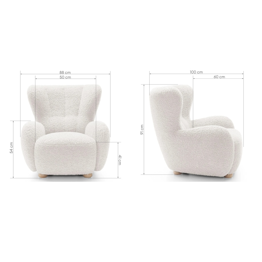 Fotel uszak boucle 91x88x100 cm POLTRONA biały