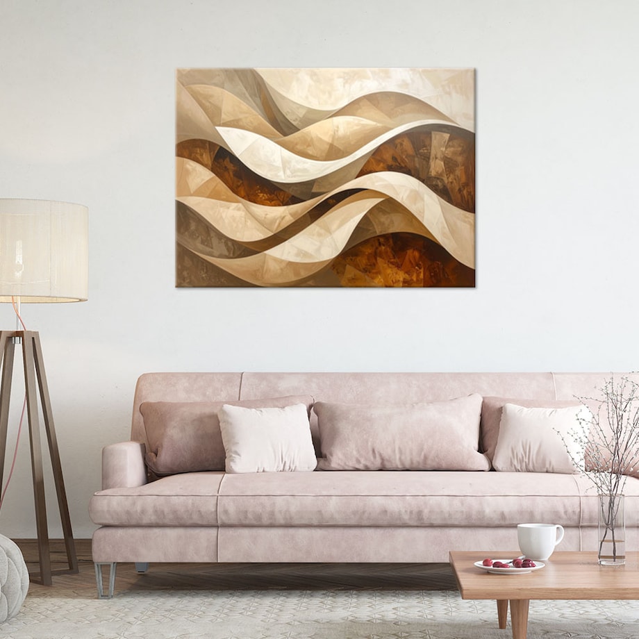 Obraz do salonu sypialni biura loftu, Abstrakcja linie kształty beżowy
