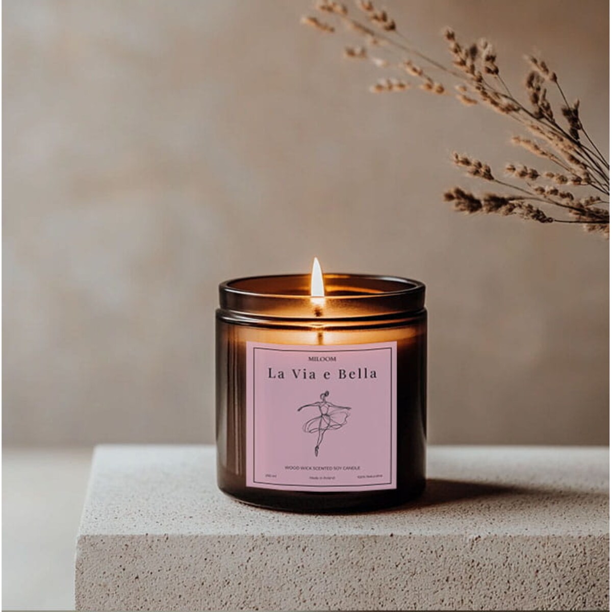 Świeca Sojowa Zapachowa z Drewnianym Knotem LA VIA E BELLA 230 ml Miloom