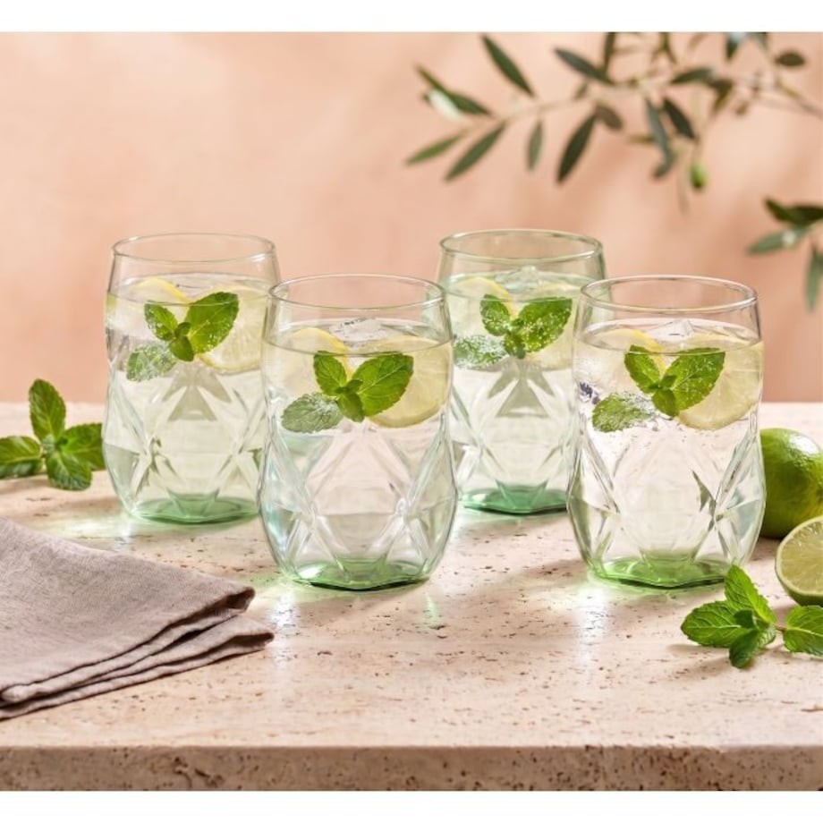 Komplet 4 szklanek z zielonym dnem 450 ml Geo Fondo Green 32194