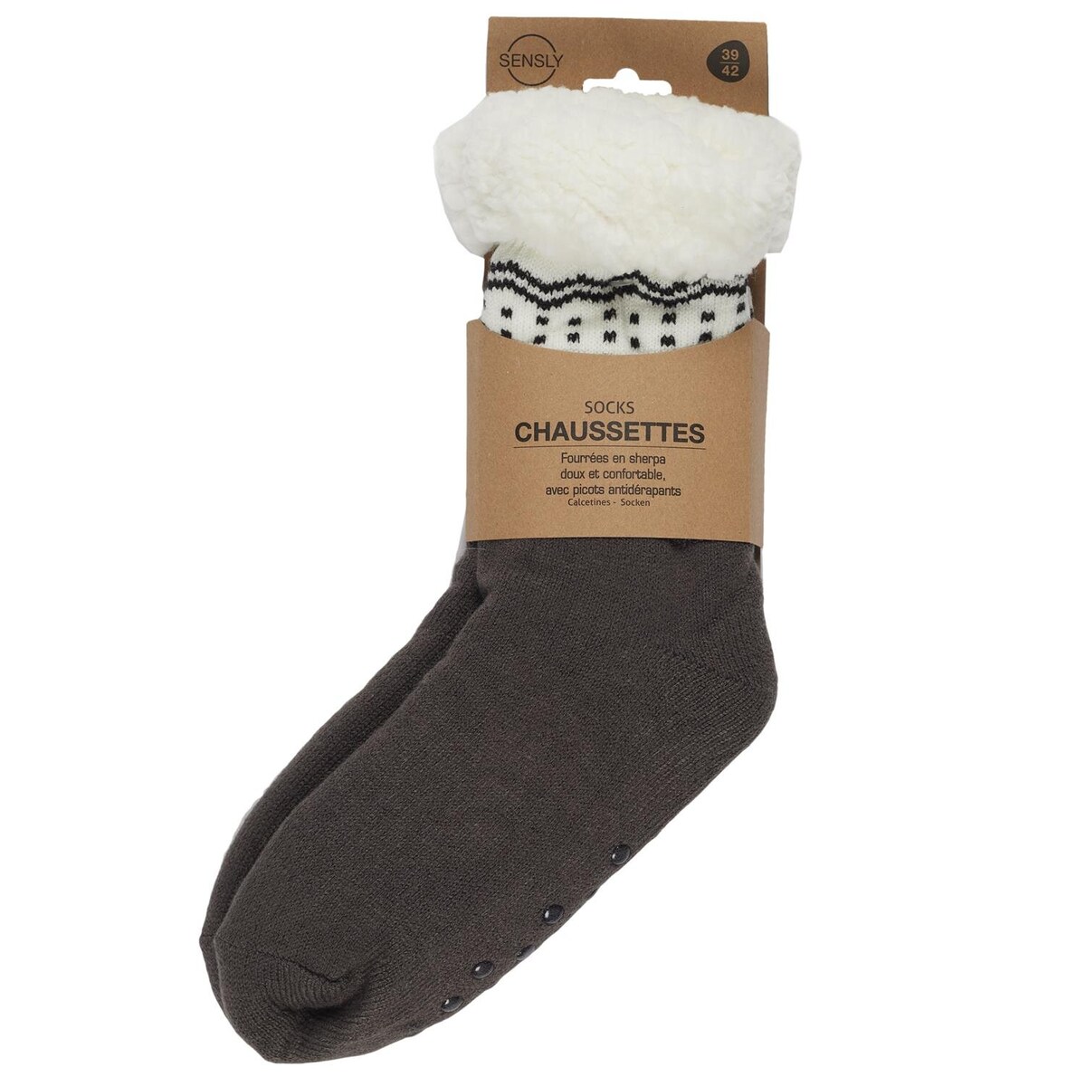 SKARPETY ZIMOWE sherpa ze wzorem rozmiar 39-42 brązowe