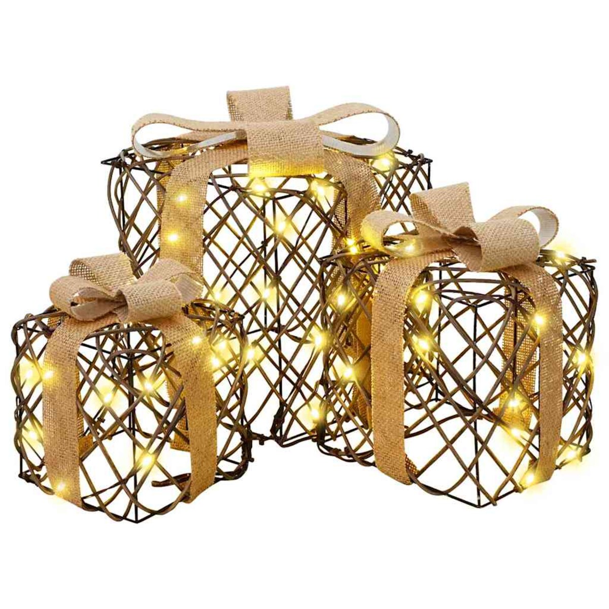 vidaXL Pudełko Prezentowe 3 pcs Ciepła biel 20 x 20 x 20 cm rattan