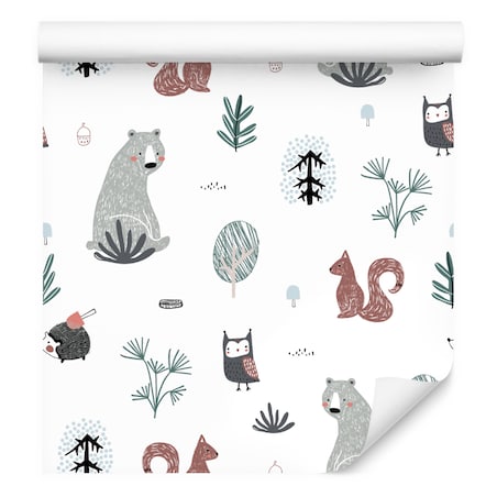 Tapeta Dziecięca MISIE Sowy Wiewiórki Jeże Drzewa