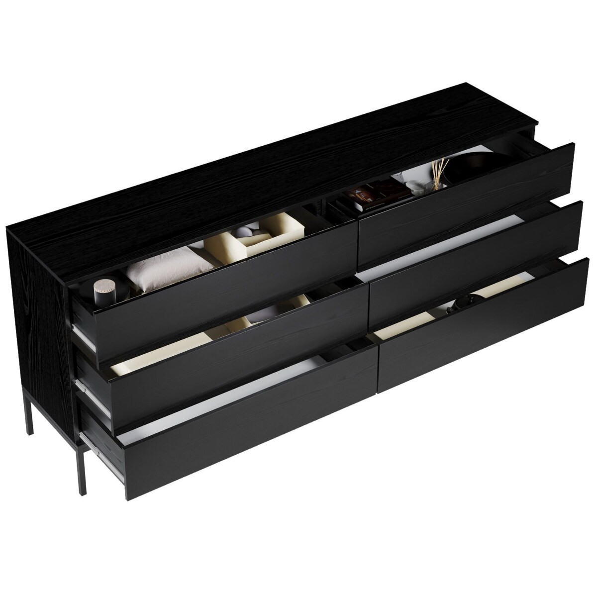 Komoda Szeroka Industrialna na metalowych nóżkach, czarna