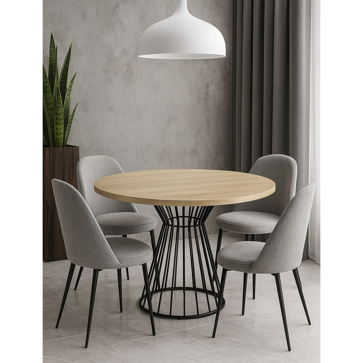 Okrągły stół Reo do salonu z metalową podstawą, blat 90 cm- dąb sonoma