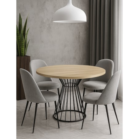 Okrągły stół Reo do salonu z metalową podstawą, blat 90 cm- dąb sonoma