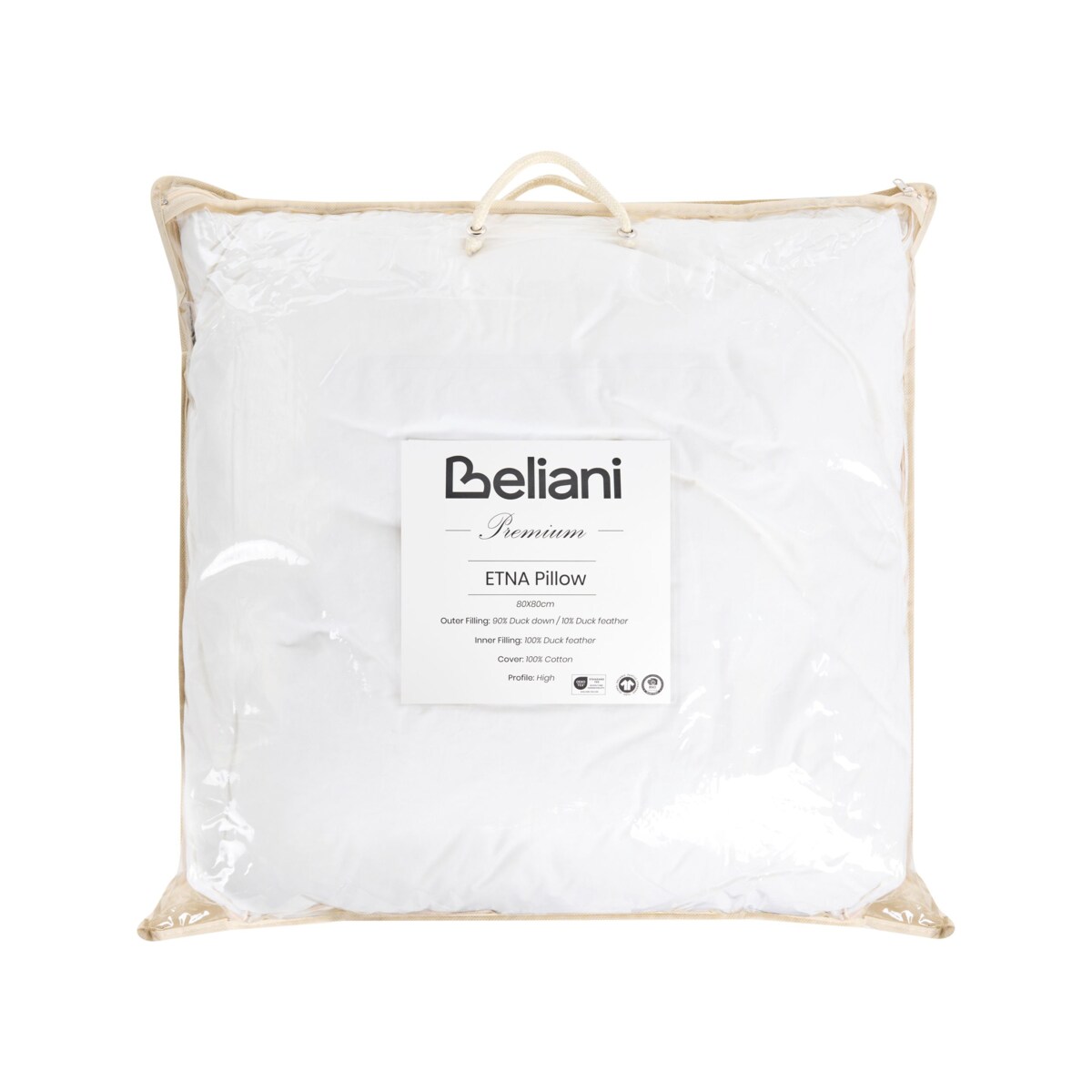 Poduszka trzykomorowa ETNA Wysoka Kacze pióra i puch 80 x 80 cm Biały