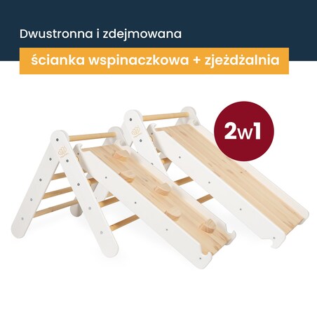 MeowBaby® Drewniana Drabinka i Zjeżdżalnia-Ścianka Wspinaczkowa 2w1, Zestaw dla Dzieci, Drewniana, Naturalna