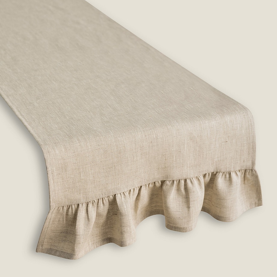 Bieżnik z falbaną 40x160 cm 40x160 naturalny len