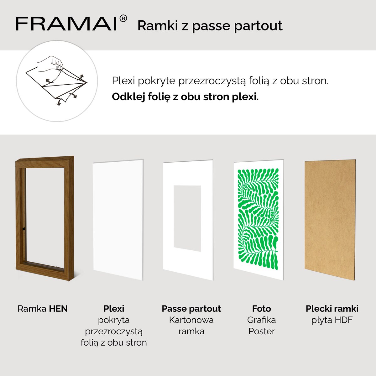 Ramka na zdjęcia z passe partout ramka 70x100 cm z okienkiem passe partout na zdjęcie 60x80 cm kolor brązowy FRAMAI®