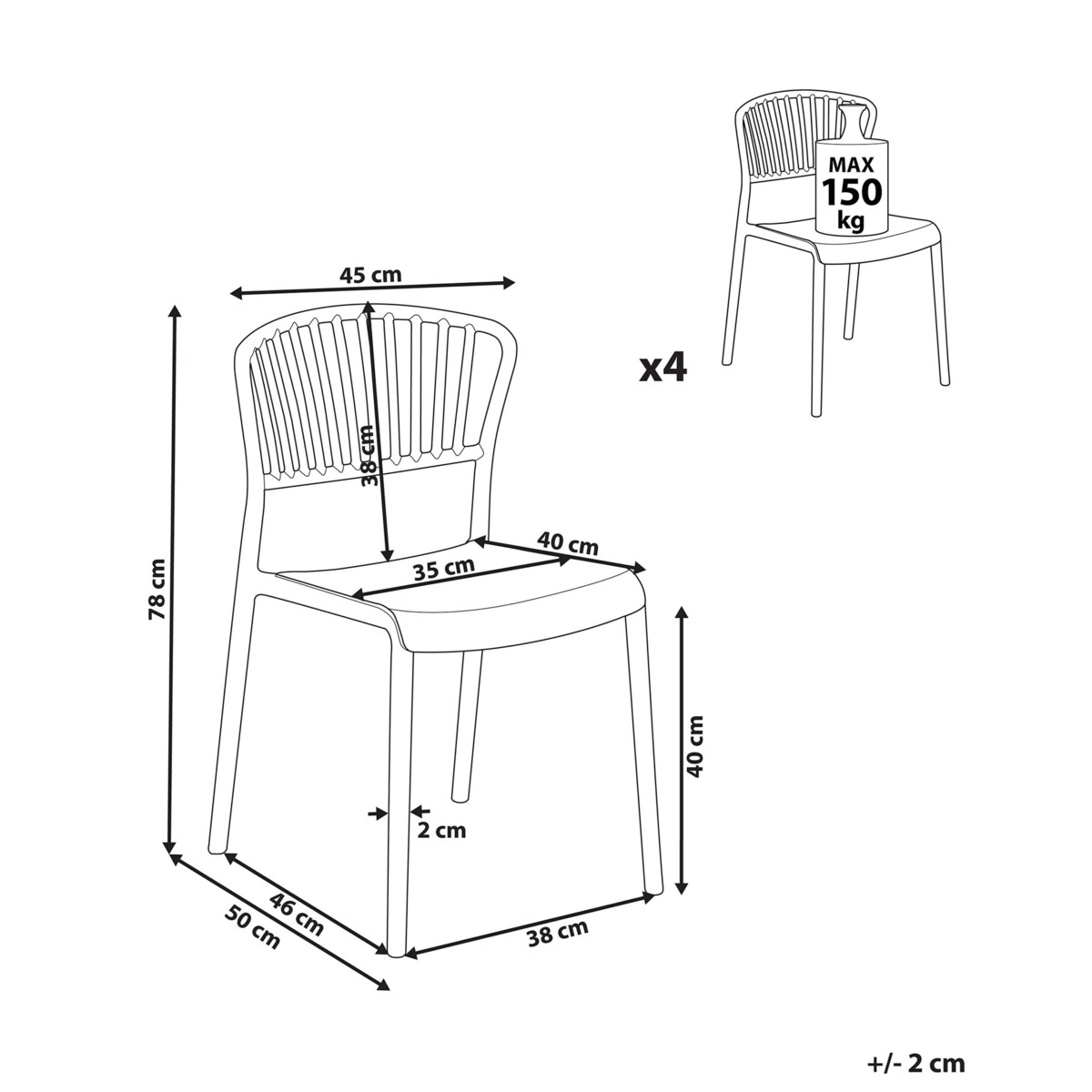 Zestaw 4 krzeseł ogrodowych GELA Brązowy