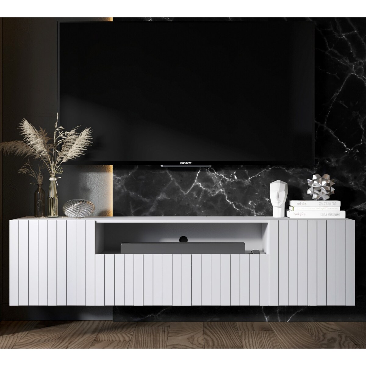 Szafka RTV wisząca Glamour Nowoczesna Komoda RTV Biały Mat 150 cm