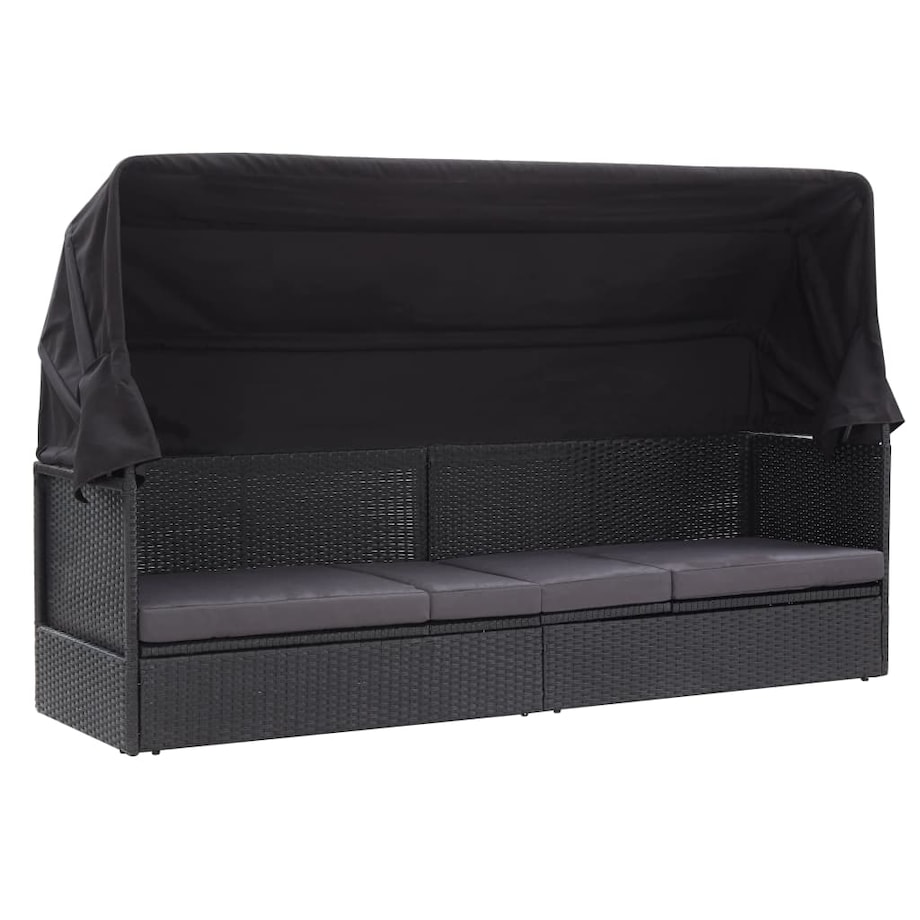 vidaXL Sofa ogrodowa z zadaszeniem, polirattan, czarna
