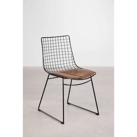Krzesło metalowe, czarne z brązową poduszką Renee
