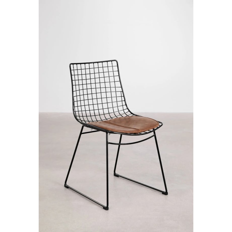Krzesło metalowe, czarne z brązową poduszką Renee